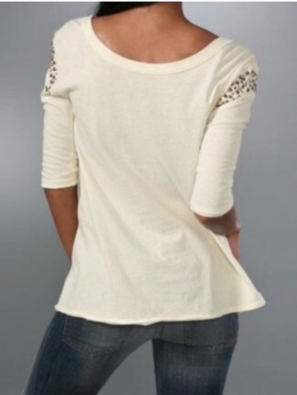Graphic Scoop Neck Women’s Top - Cream with Distressed Black Print - Picture 4 of 16